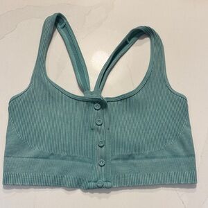 Free People Movement Ribbed Button-Front Crop Tank in Seafoam